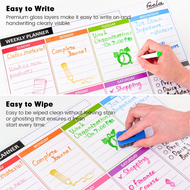 Feela 4 Pack Dry Erase 2024 Magnetic White Board Calendar Kit, Feela Monthly Weekly Calendar for Wall Refrigerator, Office Supplies with 8 Magnetic Erase Markers, 1 Eraser, 10 Stickers for Schedule - Image 3